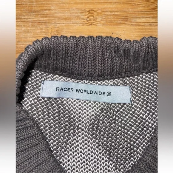 Racer Worldwide Knit Grey/White Argyle Sleeveless Sweater Mens Size Medium - Picture 3 of 6